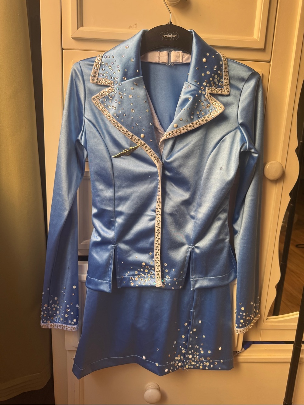Revolution "Jet Set" dance costume with custom rhinestoning